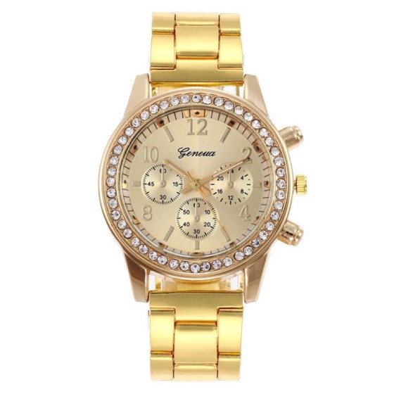 New Geneva Women’s Watch – Crystal Dial Dual Subdials Quartz Watch
