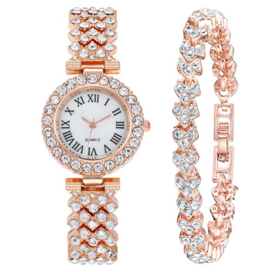 Fashion Crystal Women’s Watch – Roman Dial Quartz Bracelet Watch