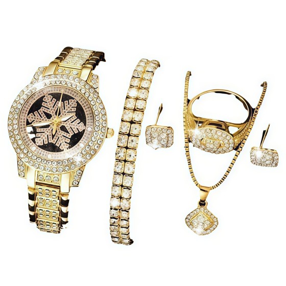 Creative Snowflake Watch Set – Luxury Full Crystal 5-Piece Set